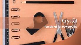  Presentation with school desk - Slide deck with school or office supplies on a wood desk top square format showing various items that are all black in color background and a coral colored foreground