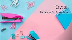  Presentation with paper - Presentation theme with stapler-and-paper-clips-closeup background and a arctic colored foreground