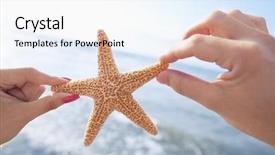  Presentation with holding hands - Slide deck having all star - couple's hands holding starfish background and a white colored foreground