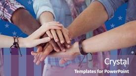  Presentation with independence - Presentation design consisting of star 3d student - friends putting their hands together background and a  colored foreground