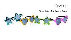  Presentation with green star - Cool new slides with star and heart shpaed sunglasses including blue gold green and pink on a white background backdrop and a white colored foreground