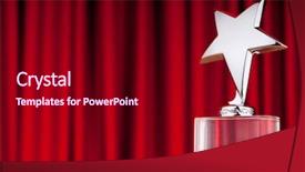  Presentation with award - PPT theme having star award against curtain background background and a crimson colored foreground