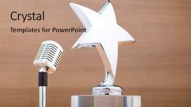  Presentation with star award - Colorful PPT theme enhanced with star award against wooden background backdrop and a coral colored foreground