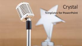  Presentation with award ceremony - PPT layouts with star award against wooden background background and a coral colored foreground