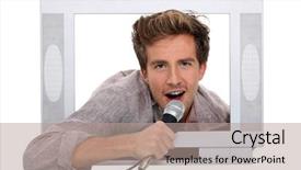  Presentation with star burst - Presentation theme having star burst - man singing inside television background and a coral colored foreground