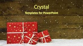  Presentation with christmas presents - Presentation theme having gift certificat - red christmas presents on wooden background and a tawny brown colored foreground