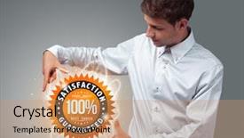  Presentation with customer service - Presentation theme with customer service sales - young businessman holding virtual business background and a coral colored foreground