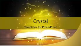  Presentation with open book - Colorful presentation theme enhanced with open book with golden glow flying paper pages on wooden deck backdrop and a gold colored foreground