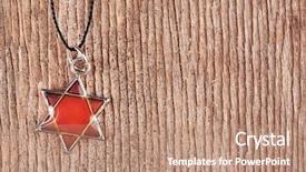  Presentation with david star - Colorful PPT theme enhanced with star-david-pendant-on-wooden backdrop and a coral colored foreground