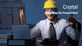  Presentation with employee month - PPT theme enhanced with star employee month - young construction architect working background and a ocean colored foreground