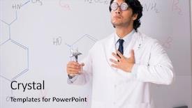  Presentation with star employee - Beautiful presentation design featuring star employee month - young funny chemist in front backdrop and a light gray colored foreground