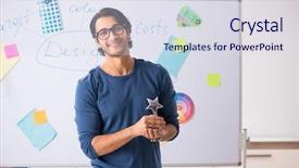  Presentation with star employee - PPT theme enhanced with star employee month - young handsome designer working background and a sky blue colored foreground