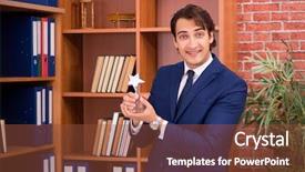  Presentation with law enforcement police dispatcher working - Presentation design enhanced with star employee month - young handsome lawyer working background and a tawny brown colored foreground