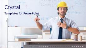  Presentation with whiteboard - Slide set featuring star employee month - young male architect in front background and a sky blue colored foreground