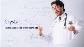  Presentation with employee month - Presentation theme consisting of star employee month - young male doctor neurologist background and a sky blue colored foreground