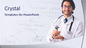  Presentation with employee month - Cool new presentation theme with star employee month - young male doctor neurologist backdrop and a sky blue colored foreground