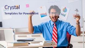  Presentation with employee month - PPT theme having star employee month - young male financial manager working background and a sky blue colored foreground