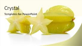  Presentation with fresh water splash green apple isolated white - PPT theme consisting of exotic fruits sweets decoration - carambolas isolated on white background background and a blonde colored foreground