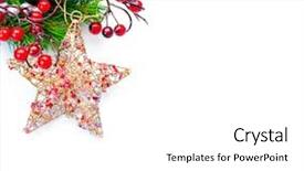  Presentation with design christmas holiday - PPT theme with star holly berry tinsel background and a white colored foreground