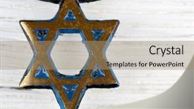  Presentation with david star - Slide deck consisting of beautiful bright autumn tree with colorful leaves on blue sky background in lithuania view from the bottom to the top background and a gold colored foreground