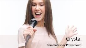  Presentation with black women beautiful woman - Audience pleasing presentation design consisting of star performers - beautiful stylish woman singing karaoke backdrop and a lemonade colored foreground