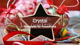  Presentation with seasons greetings - Presentation theme enhanced with star-shaped chalkboard with the text seasons greetings and some different handmade christmas balls made with strings ribbons and buttons on a rustic wooden surface background and a tawny brown colored foreground