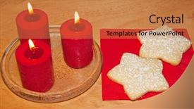  Presentation with lit candles - Beautiful theme featuring hermes - herm flag waving backdrop and a tawny brown colored foreground