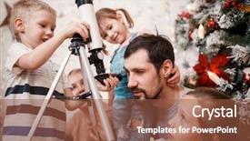  Presentation with telescope - Audience pleasing PPT layouts consisting of star son - happy family with telescope backdrop and a tawny brown colored foreground