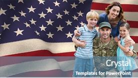  Presentation with 3d figure american flag - Amazing PPT theme having star son - portrait of happy family backdrop and a teal colored foreground