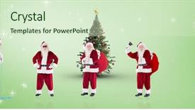  Presentation with green star - Audience pleasing PPT layouts consisting of star tail - composite image of different santas backdrop and a  colored foreground