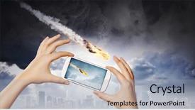  Presentation with people falling - Colorful slide set enhanced with star tail - people taking photos of falling backdrop and a light blue colored foreground