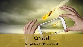  Presentation with people falling - Slides featuring new york city downtown business district with pier in a foggy day background and a light gray colored foreground