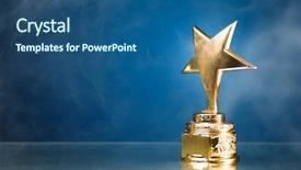  Presentation with gold trophy - PPT theme having star trophy in smoke blue background and a ocean colored foreground