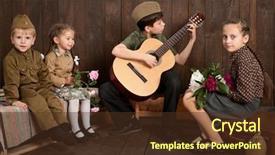  Presentation with children playing - Theme consisting of star wars - children are dressed in retro background and a tawny brown colored foreground