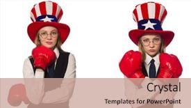  Presentation with hat - PPT layouts enhanced with star wars - collage with woman and american background and a coral colored foreground