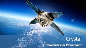  Presentation with satellite - Amazing PPT theme having star wars - space satellite orbiting the earth backdrop and a teal colored foreground