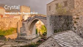  Presentation with bosnia - Cool new slide deck with stari-most-bridge-at-sunset backdrop and a coral colored foreground