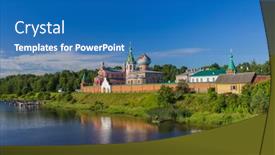  Presentation with monastery - Colorful PPT layouts enhanced with staroladozhsky-nikolsky-monastery backdrop and a teal colored foreground