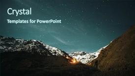 Presentation with starry night - Presentation theme with starry night - fire in rugged mountainous landscape background and a ocean colored foreground