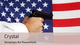  Presentation with charging gun man hands charging - Colorful theme enhanced with aim stars - man's hand holding gun backdrop and a soft green colored foreground