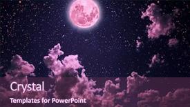  Presentation with night sky moon - Audience pleasing presentation theme consisting of stars and moon and clouds backdrop and a violet colored foreground