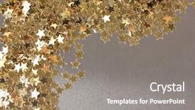  Presentation with 5 stars five star rating - Amazing PPT theme having stars confetti on gray background backdrop and a gray colored foreground