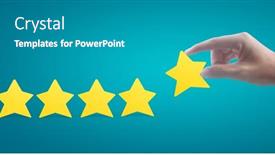  Presentation with evaluation - Beautiful presentation design featuring stars-in-hand-increase-rating backdrop and a gray colored foreground