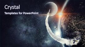  Presentation with space stars - Audience pleasing presentation theme consisting of stars spacecraft - rocket flying in space mixed backdrop and a wine colored foreground