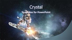  Presentation with spaceman - PPT theme featuring stars spacecraft - spaceman on flying board mixed background and a wine colored foreground