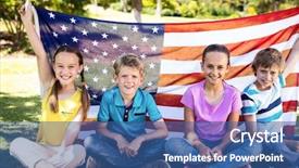  Presentation with stars stripes - Cool new slide deck with stars stripes - portrait of children holding american backdrop and a ocean colored foreground