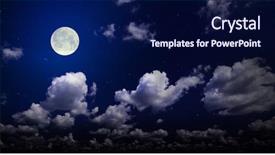  Presentation with night sky moon - Slides with young pretty business woman sitting at the desk with computer in blue office background and a gray colored foreground