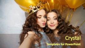  Presentation with birthday party gold black - PPT theme with stars women at the birthday background and a tawny brown colored foreground
