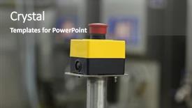  Presentation with start stop continue - Presentation theme featuring start - stop button on industrial background and a gray colored foreground