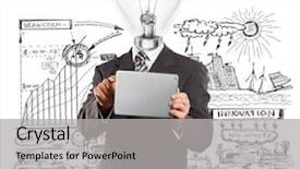  Presentation with idea - Colorful slides enhanced with start business - idea concept lamp head businessman backdrop and a light gray colored foreground